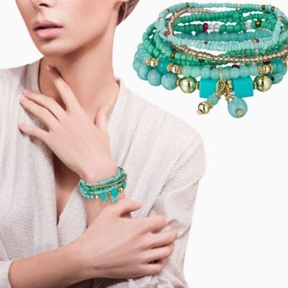 Stackable Bead Bracelets Ladies Stretch Multilayer Bracelet Set - Multicolor - Picture 11 of 12